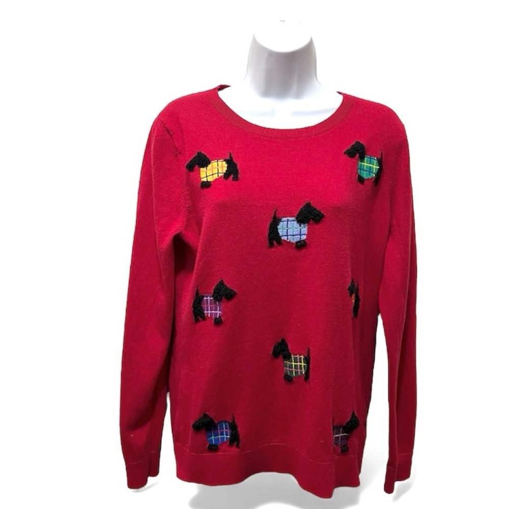 Talbots Embroidered Red & Black Scottish Dogs Cotton Blend Sweater - Picture 3 of 8